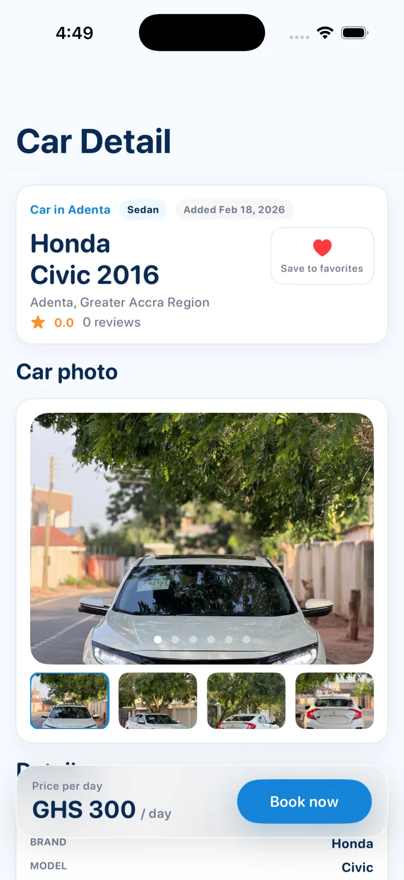 Hayame car details on iPhone